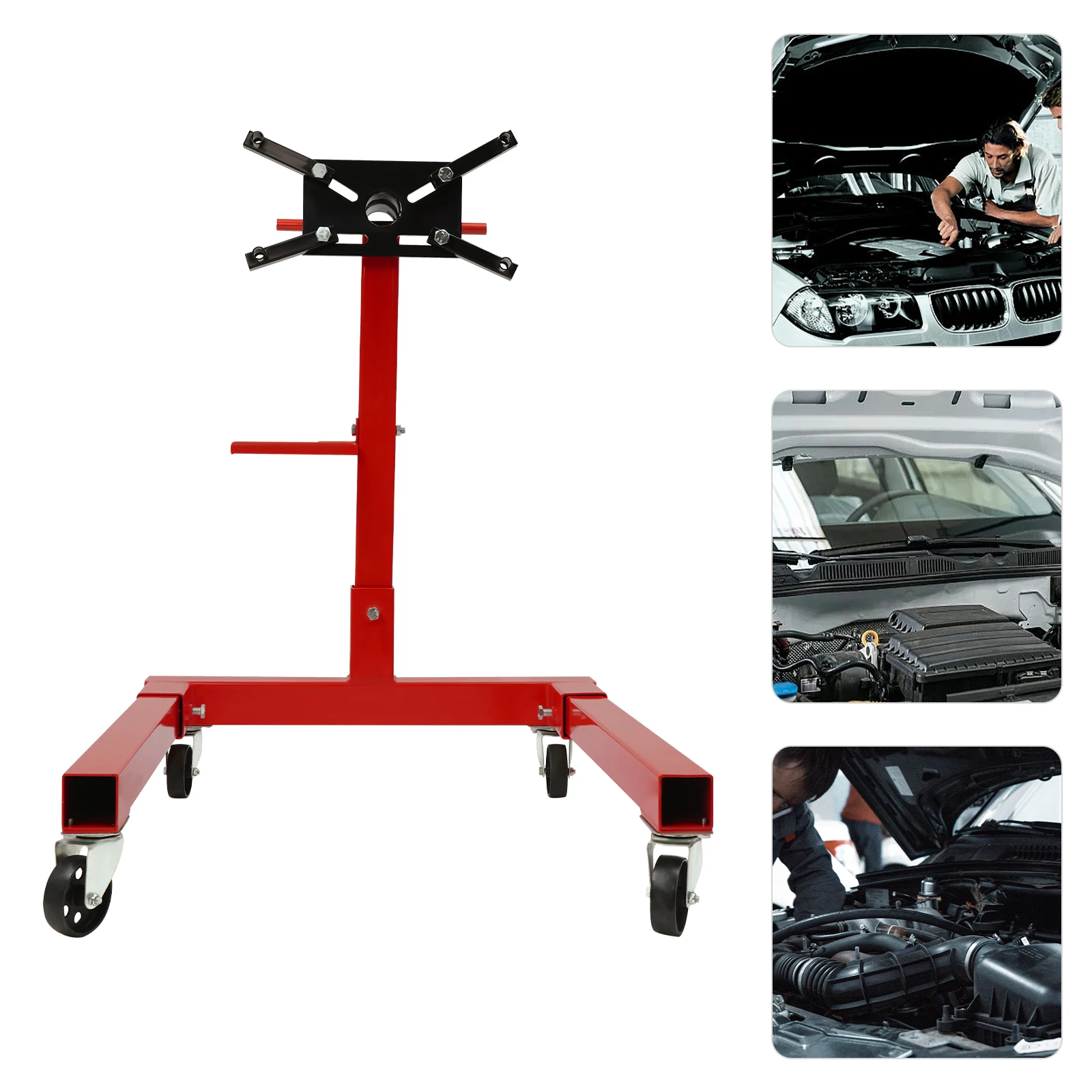 Versatile 360° Rotating Engine Stand with Adjustable Mounting Head & Integrated Tool Tray - 1,250 lb Capacity, Red