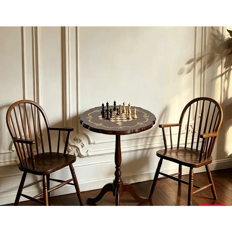 Retro side table, niche medieval chess table design sense, movable storage solid wood corner table