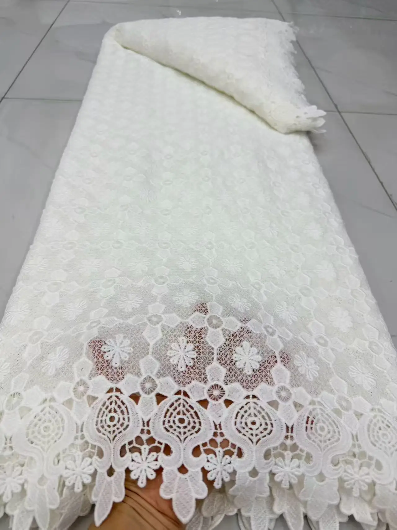 2026 Latest High Quality African Nigerian Lace Fabric with Tulle Guipure Embroidery And Sequins 5 Yards for Dress Making