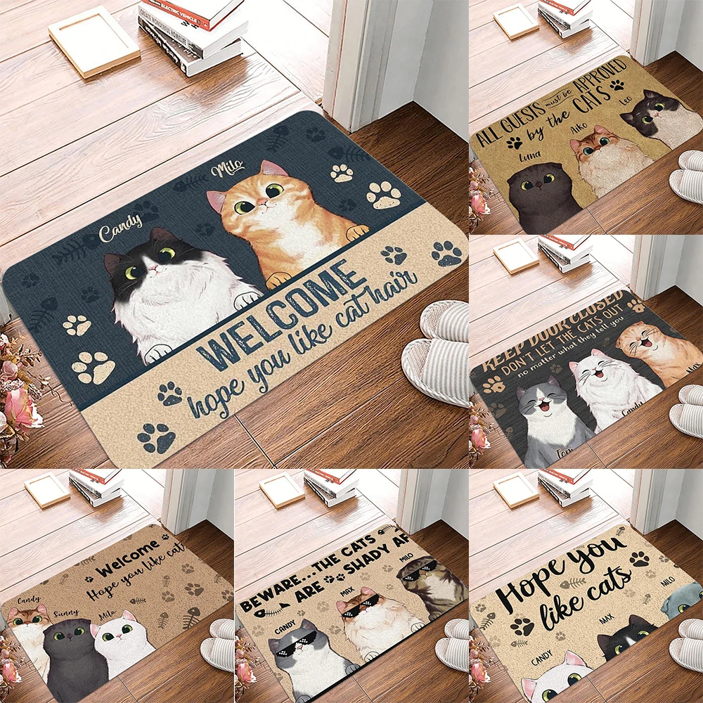 Willkommensmatten mit niedlichem Katzen-Aufdruck, für den Außenbereich, Fußmatte, rutschfest, für Wohnzimmer, Schlafzimmer, Zuhause, Innendekoration, lustiger Teppich