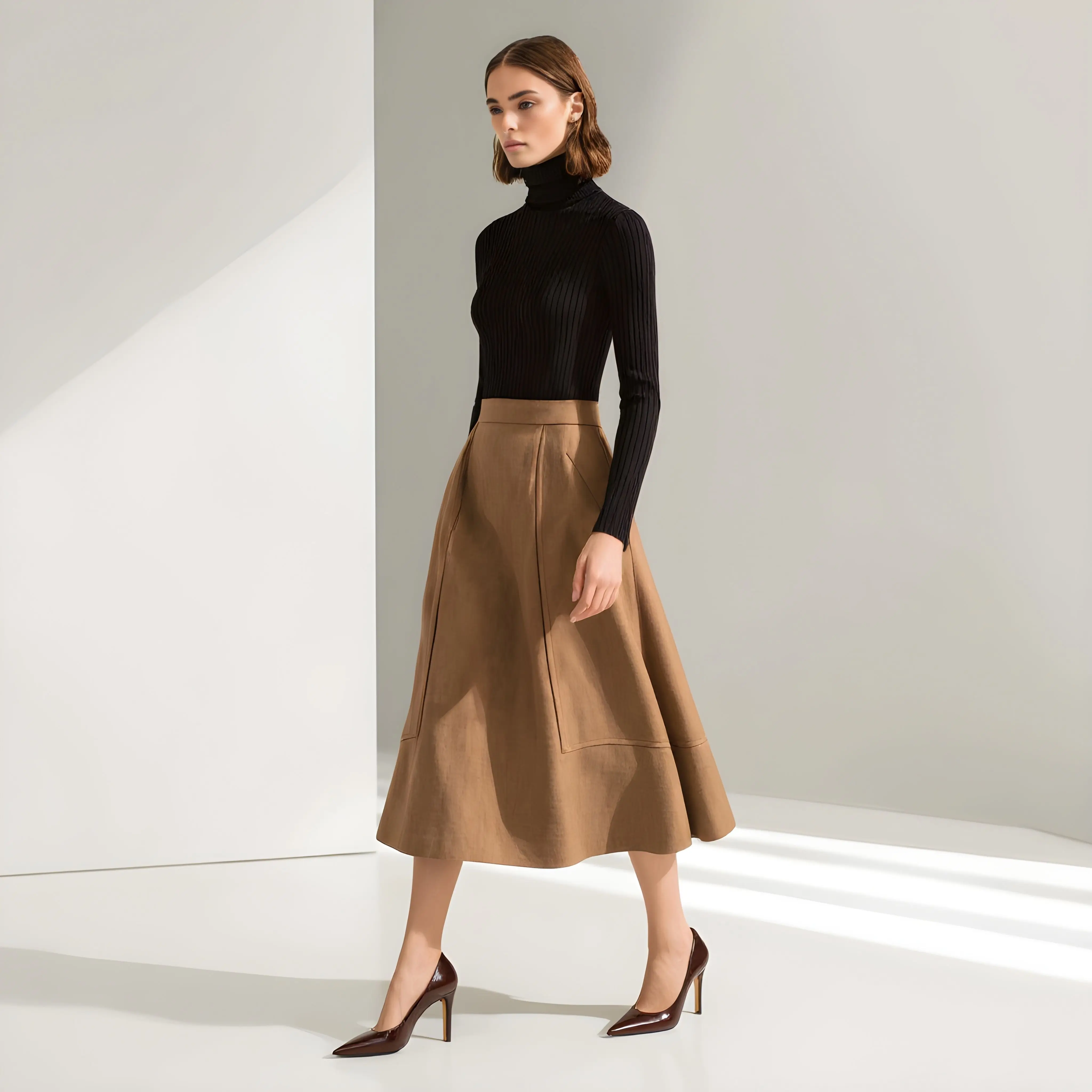 Casual meados de comprimento a linha saia solta ajuste cintura regular inverno moda roupas femininas elegante design simples