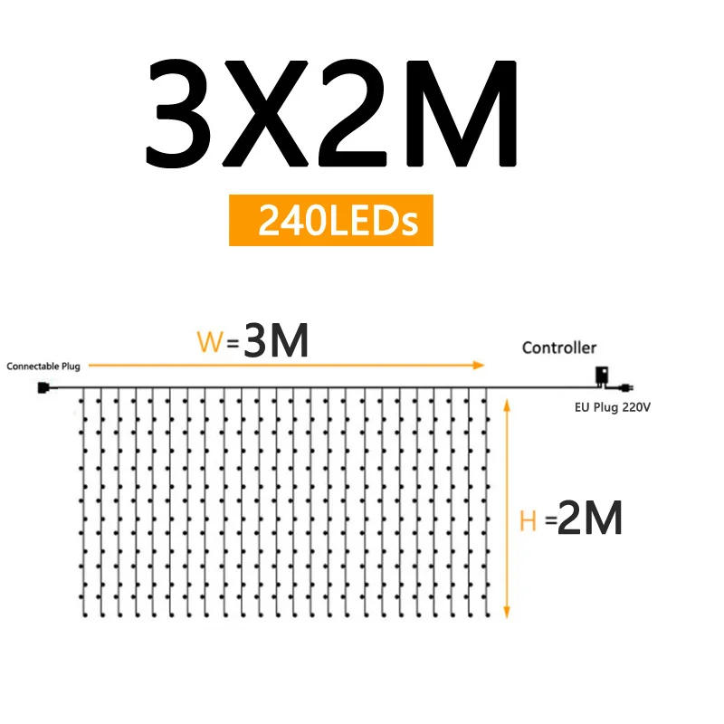 3X3M 320 LED شلال تساقط الثلوج الستار جليد LED سلسلة ضوء النيزك دش المطر تأثير سلسلة ضوء عيد الميلاد مصابيح الزفاف