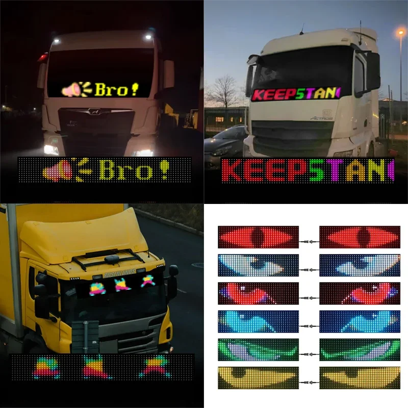 APP Control Truck Devil Eye LED Matrix Pixel Panel Graffiti Scrolling Text Soft Foldable Lighting Board Windshield Decor Display