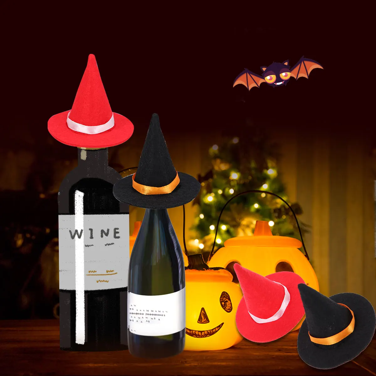 

3pcs Hats Halloween Party Bottle Decor Costume Props Lightweight Cloth Bright Night Favors For