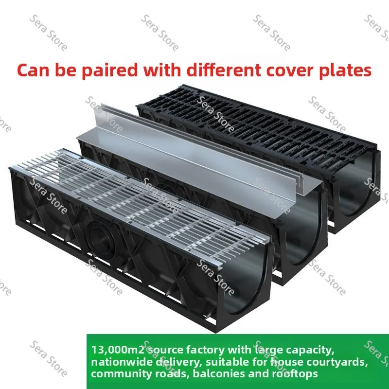 HDPE Plastic Drainage Ditch U-Groove ID200, Composite Resin Concrete Finished Gutter for Roadside Drainage