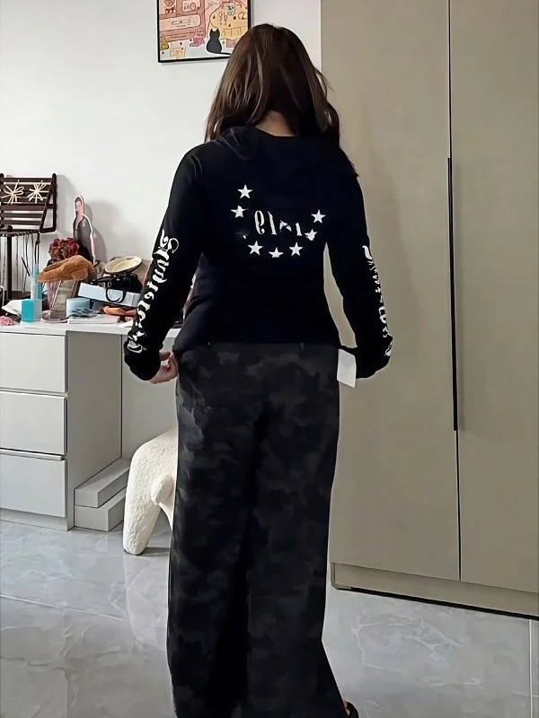 plus Size Slimming American Retro Letter Print V-Ne Long Sve Base irt Women Early Autumn New Sle Fitting Inner Wear