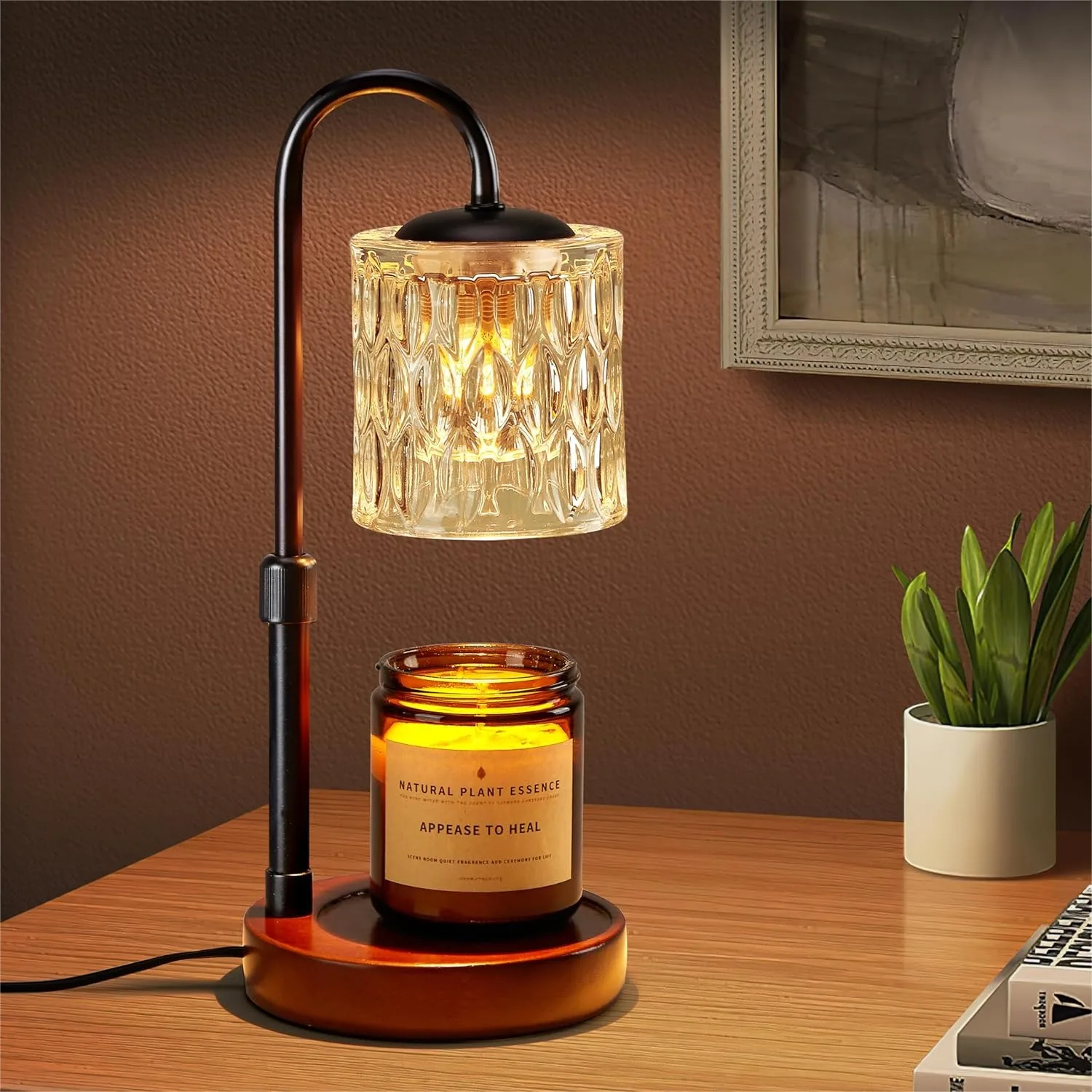 

Dimmable Candle Warmer Lamp With Timer Height Adjustable Electric Wax Warmer For Home Decor Walnut Solid Wood Base