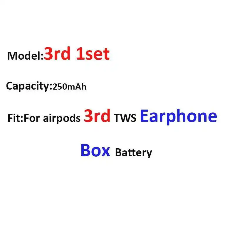 

Durable For Apple Airpods 3rd Tws Earphone Box Generation 2pcs High Capacity Earphone Battery 250mAh