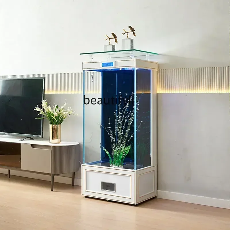 Light Luxury Square Floor Back Filter Fish Tank Living Room Pillar Super White Glass Fish Tank Aquarium