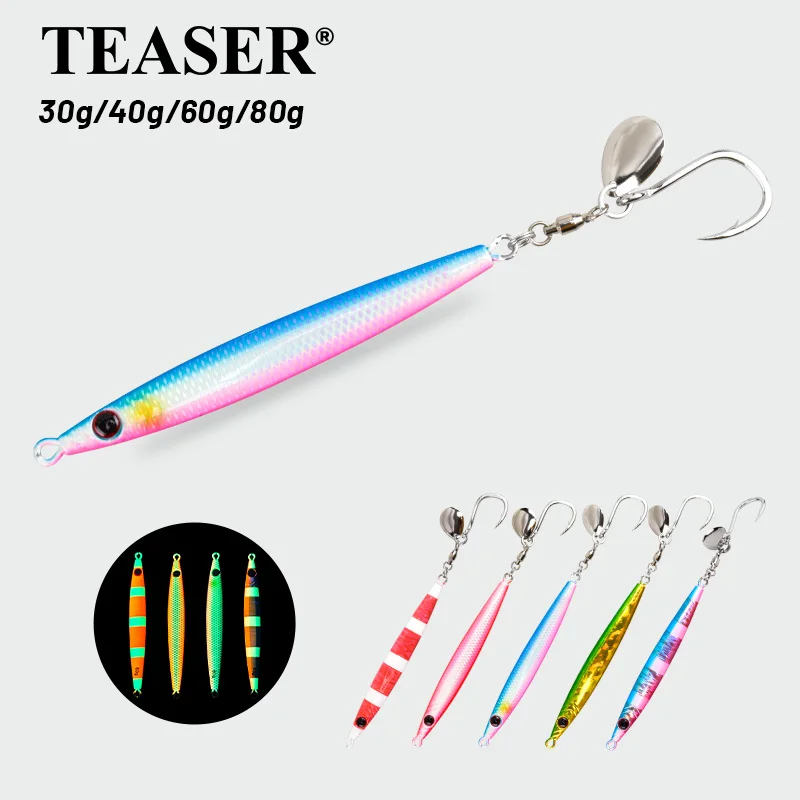 TEASER J146 40g 60g 80g Weitwurf Laser Leuchtender Metall-Jig-Köder Schnell sinkender Jig Sardinen-Angelköder Salzwasser-Jigging-Köder