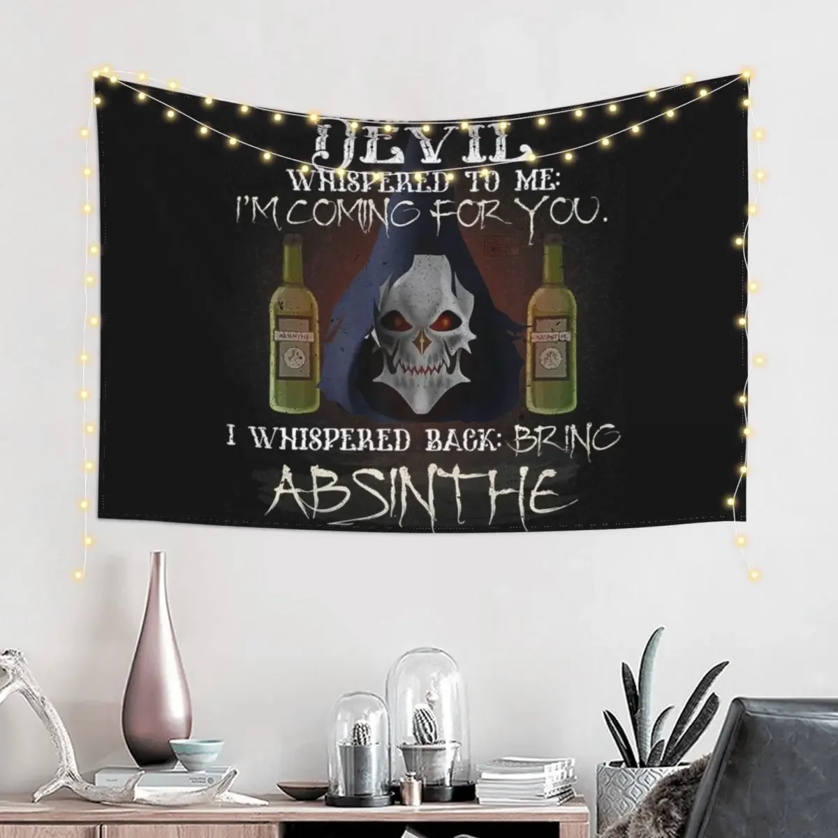 COOL GRUNGE ABSINTHE DEVIL WHISPERED BRING ALCOHOL Tapestry Wall Hangings Decoration Aesthetic Room Decor Room Design Tapestry