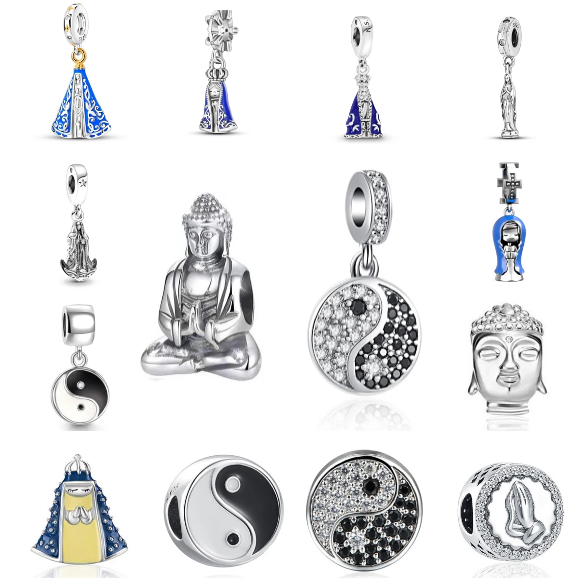 Fine 925 Silver Ying-Yang Beads Figure of Buddha Pendant Fit Original Pandora Charms Bracelet Trinket Necklace Jewelry