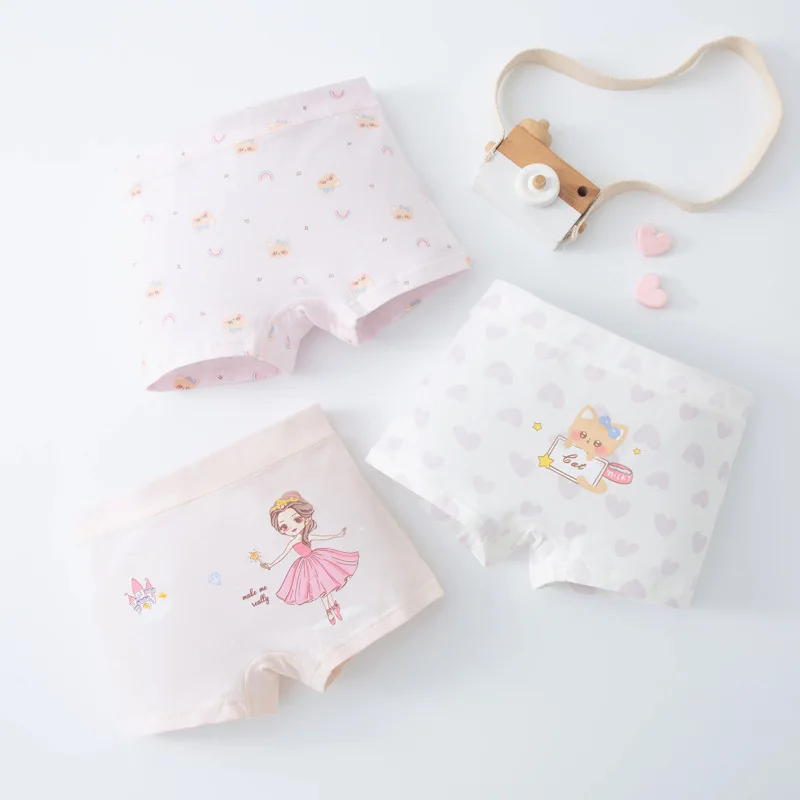 6pcs Girls Underwear Set Children's Briefs Soft Cartoon Print for Ages 2-9 Student Adolescent Fashion Kids' Short Panties