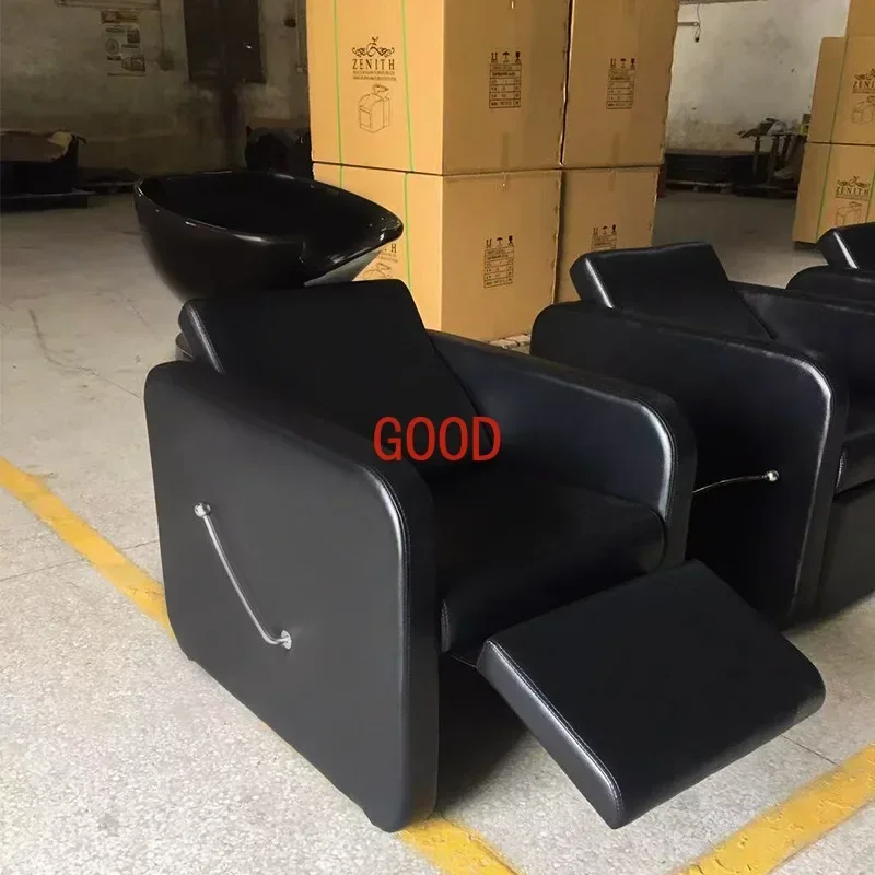 Barber shop seated shampoo bed semi-reclining ceramic basin hairdressing