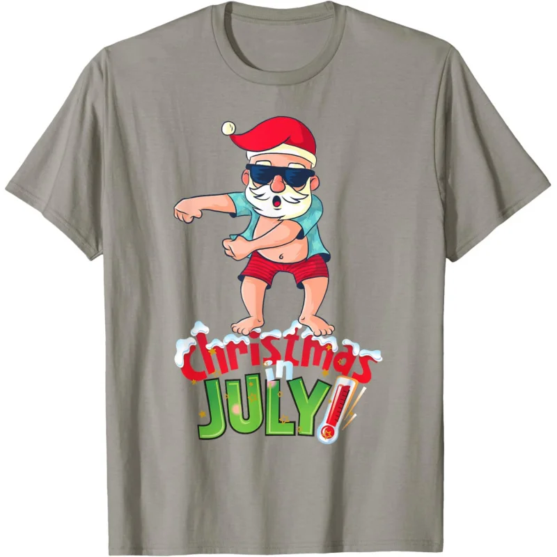 

Christmas Shirt Fun Summer Waves Santa Claus Pattern Grey Short sleeved T-shirt