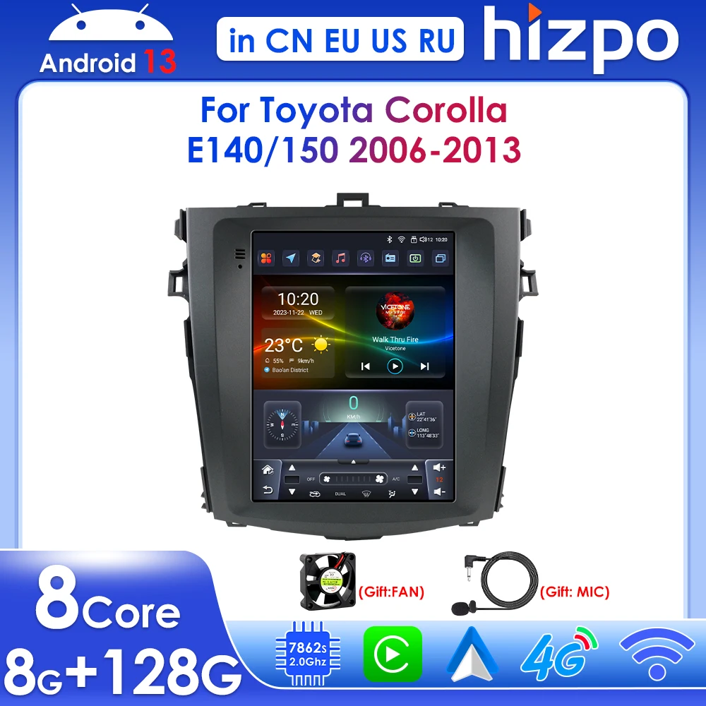 

Hizpo 9.7" Car Stereo Android 13 for Toyota Corolla E140 E150 2006-2013 Wireless Carplay Radio Multimedia Player GPS 4G BT 2 Din