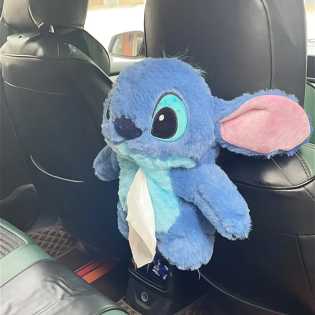 MINISO Disney Stitch Car Cartoon Plush Tissue Box Doll Shape Soft Car Pillow Hanging Tissue Box Boy Car Decoration Accessorie