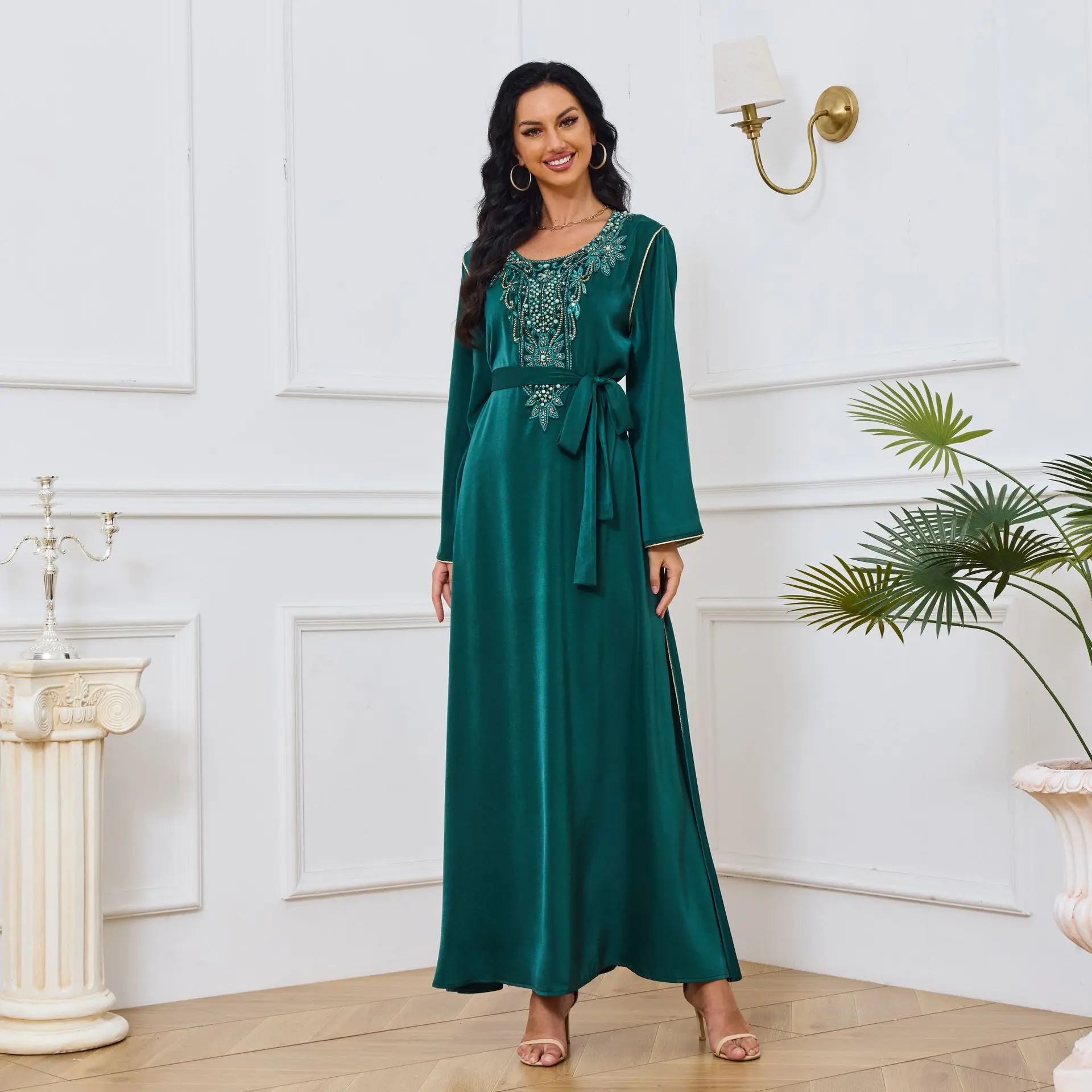 2024 Perlen Abendkleid Frauen Abaya muslimische Mode Kaftan Islam Kleidung Ramadan Eid Hijab Robe Kaftan Marocain Dubai Kleider