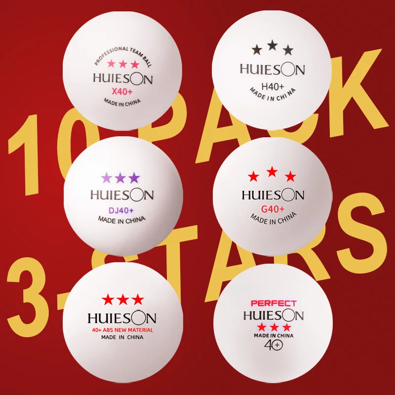 HUIESON DJ40+ Table Tennis Balls 10 Pack 3 Stars ABS New Material Ping Pong Balls For Training, Ball Machine or Recreational