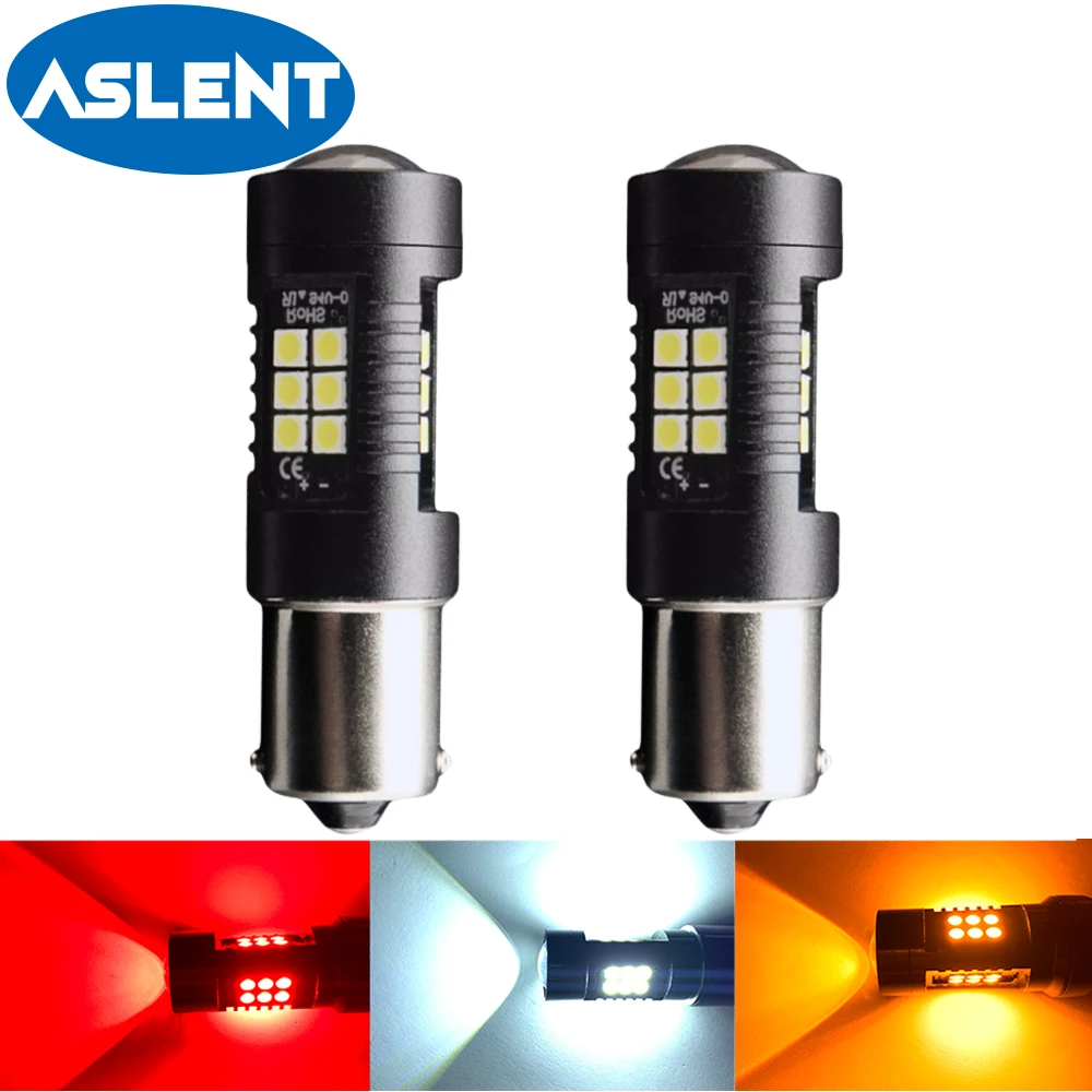 ASLENT 2x Signal Lamp P21w Led Ba15s 1156 Py21w Bau15s Bulb 3030SMD White 1157 Led Bay15d P21/5w Turn Brake Backup Light 12V