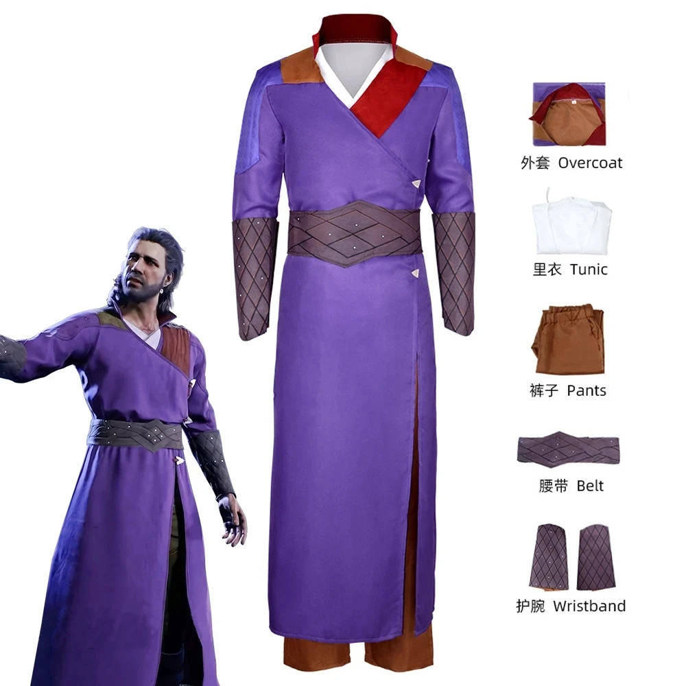 

Game Baldurs Gate 3 Role Play Men Uniform Gate Halloween Christmas Carnival Full Set Gale Cosplay Costume Trench Purple Robe Men
