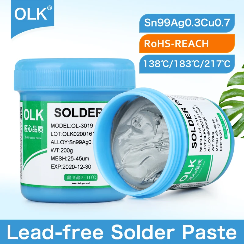 OLK 200g Lead-Free Syringe Solder Paste - Welding Equipment Tools for SMD BGA PCB IC LED Repair, Unleaded Soldering Paste