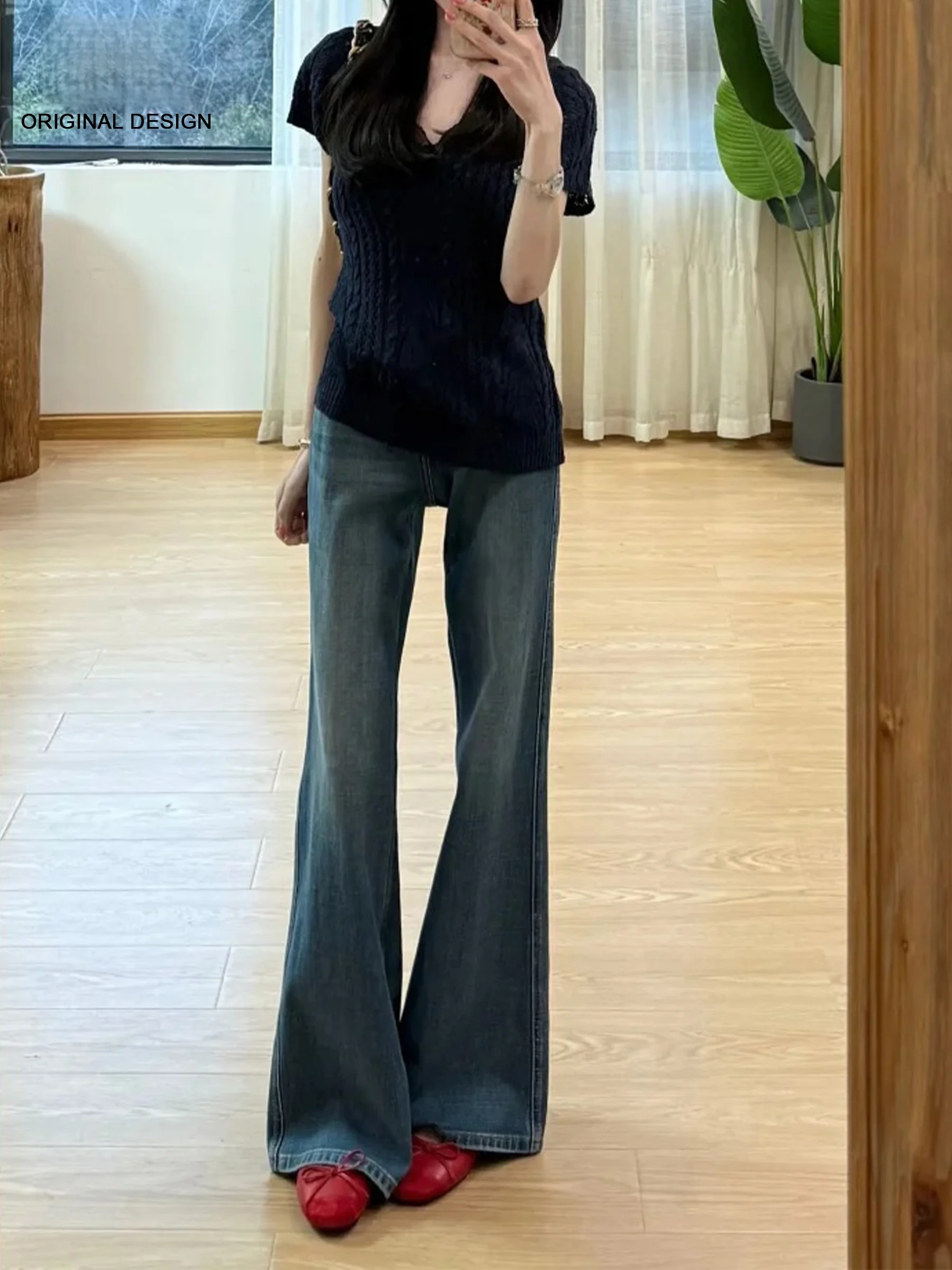 

Ретро-синие джинсы-клеш в стиле Spicy Girl, женские, новинка 2026 года, утягивающие, длинные леггинсы, с высокой талией, повседневные, весенний сезон