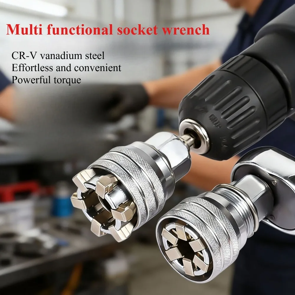Adjustable Universal Sleeve 2 Inch 10-19 mm Hex Universal Socket Torque Ratchet Wrench Head Spanner Sleeve Tools