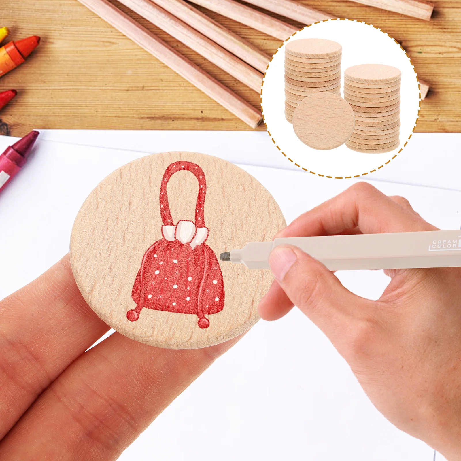 

50 Pcs DIY Round Wood Chips Advent Calendars Unfinished Wooden Cutouts Christmas