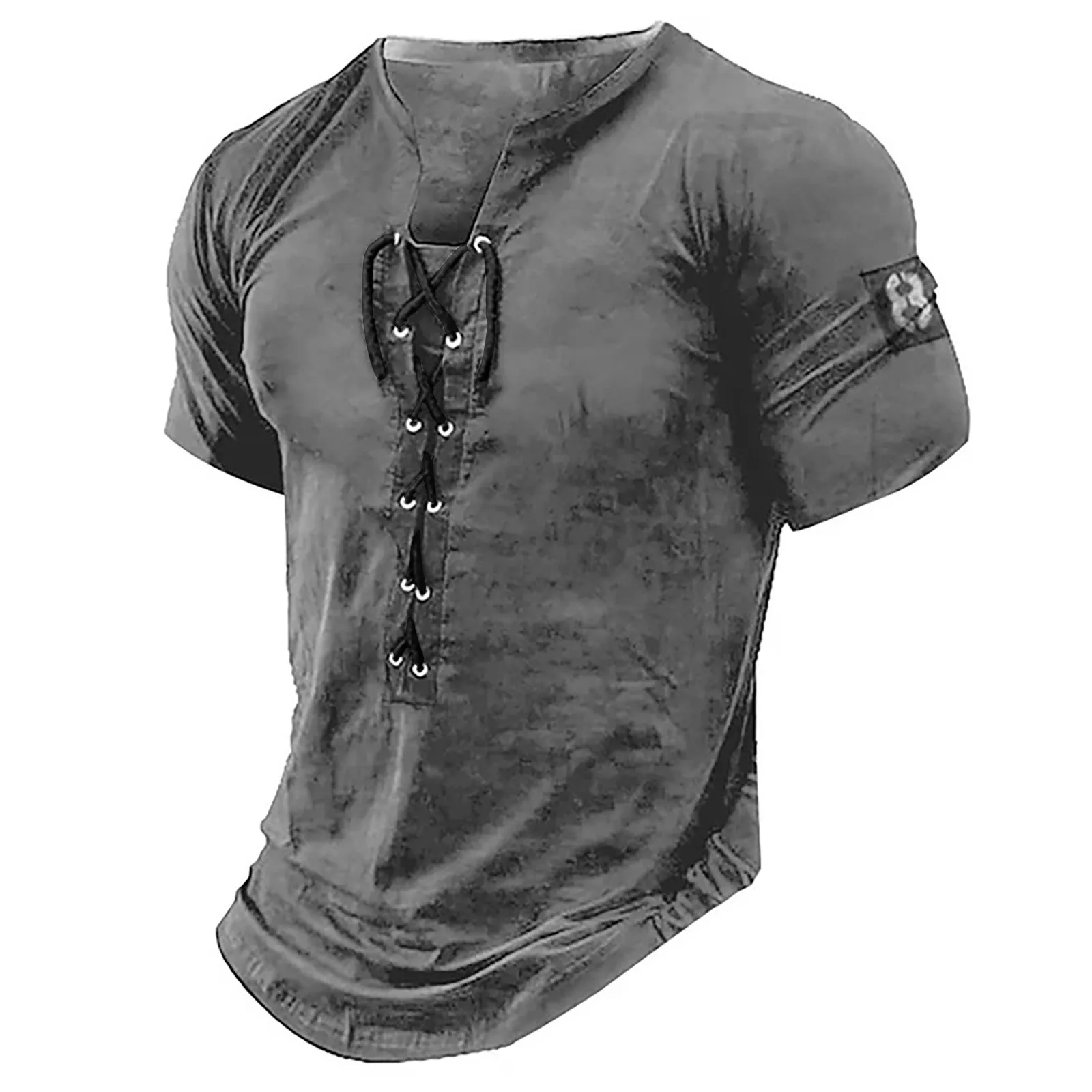 Men Henley Collar T Shirt V-Neck Short Sleeve Tops Breathable Tee Shirt Solid Color Men\'s Clothing Summer Casual Tank Top Tee