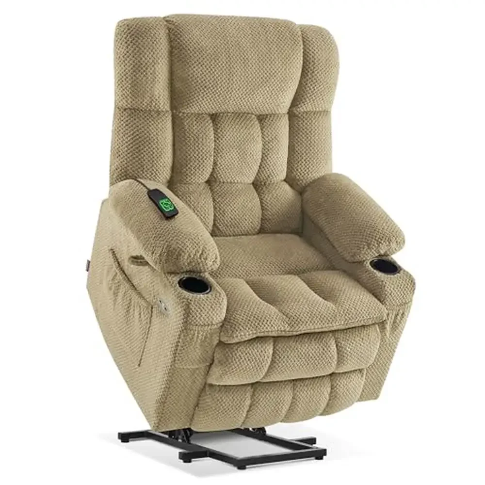 Silla reclinable Power Lift, masaje de calor, Motor Dual, posición infinita, puertos USB, portavasos, tela gris plateado 7890