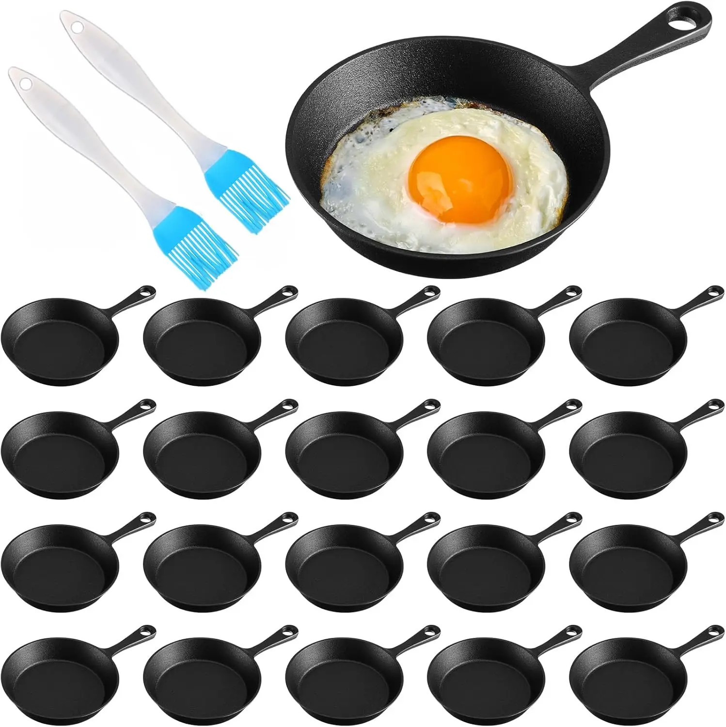 

20-Piece Cast Iron Skillet Set Mini Black Iron Nonstick Skillet Skillets & Egg Pan Cast Iron Set with Oil Brush