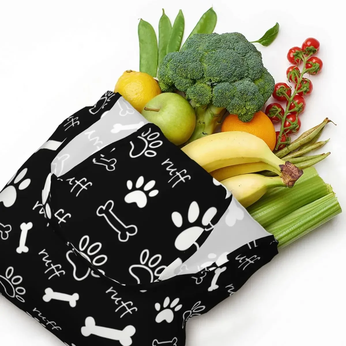 

Pet Lover Dog Paws Pattern Grocery Shopping Bag Canvas Shopper Shoulder Tote Bags Capacity Portable Animal Footprint Handbags