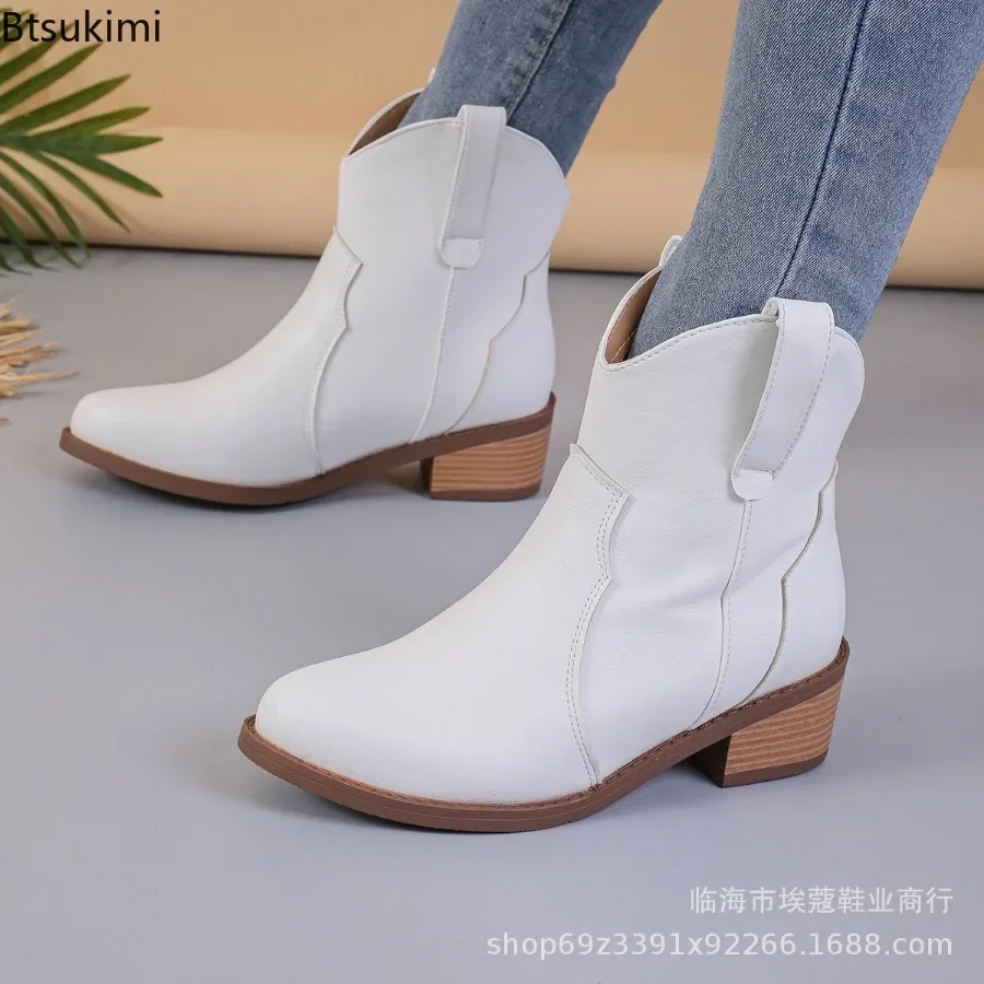 New 2024 Women\'s Ankle Chelsea Boots Pointed Toe Motorcycle Boots Winter Trend Mid Heel Chunky Shoes Casual Big Size Short Boots