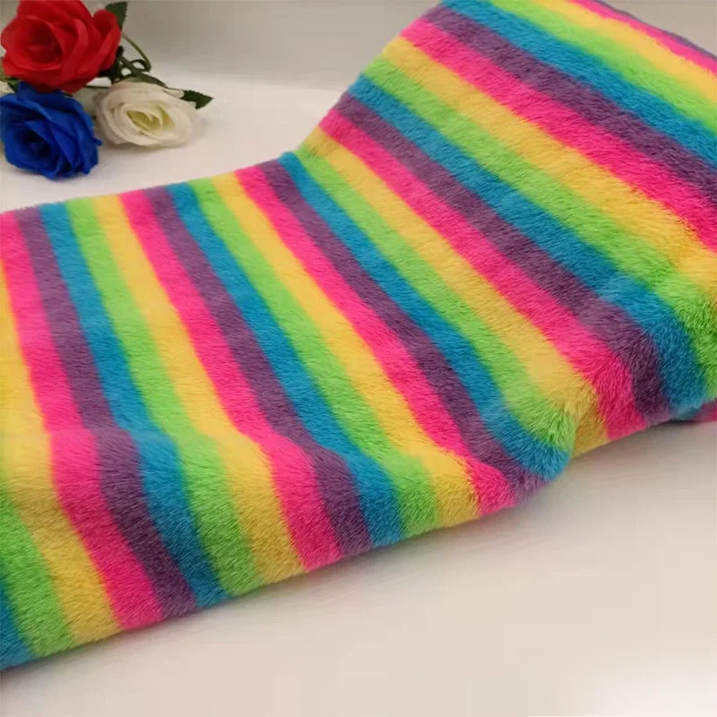 Thickened Otter Rabbit Rainbow Stripe 100x160cm Fur Fabric for Coats Clothes Diy Sewing Plush Soft Imitation Decorative Cloth