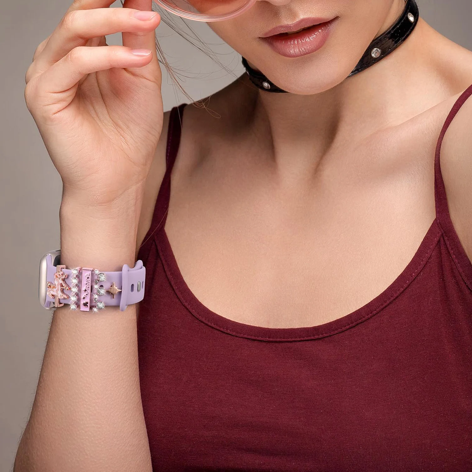 Carousel Decorative Ring Set for Apple watch silicone band Pink Bow strap charms for Smart Watch Bracelet Jewelry