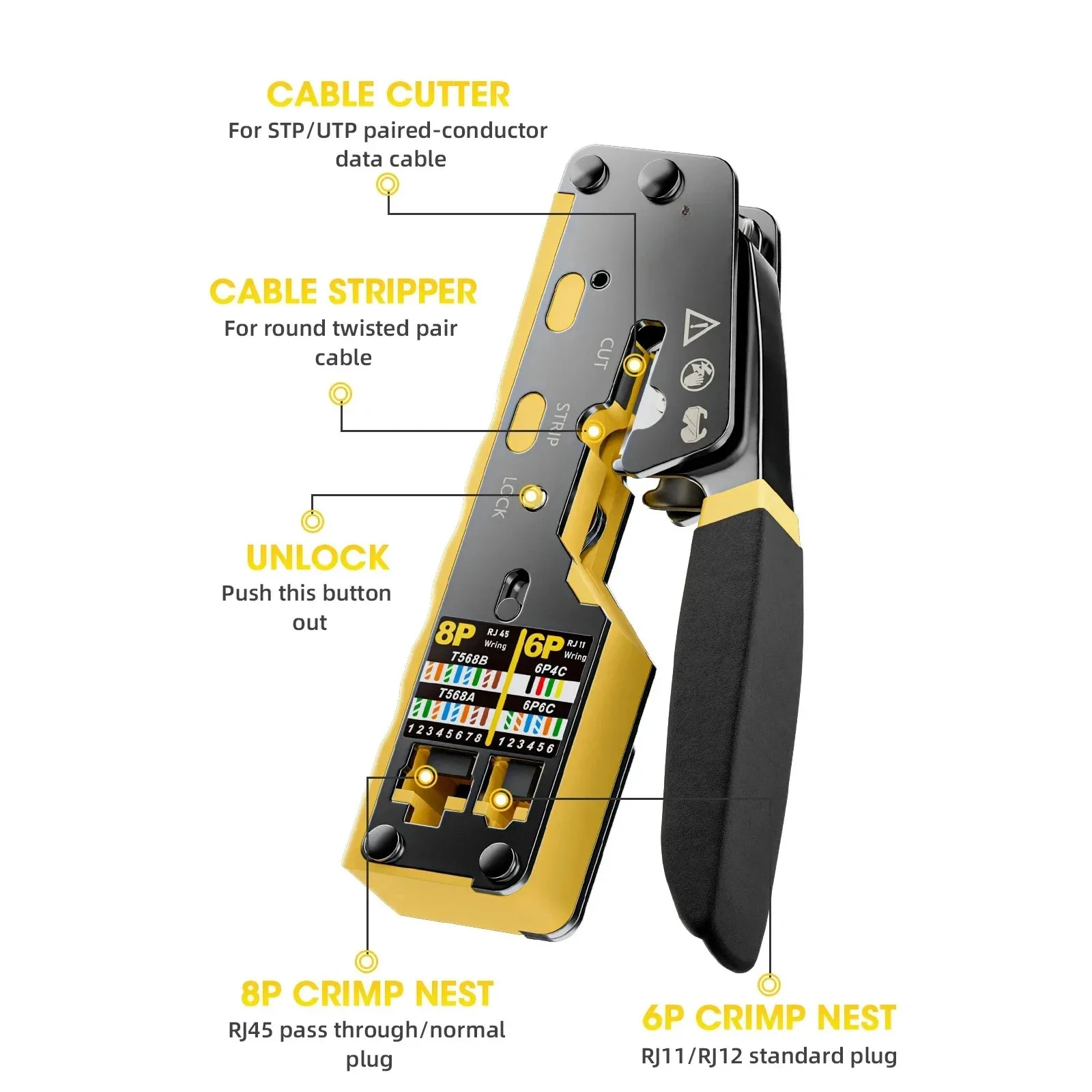 KEBIDUMEI RJ45 Crimp Tool Pass Through Ethernet Crimping Tool Wire Tool for Cat6 Cat5 Cat5e RJ45 Connectors Ethernet Wire Tool
