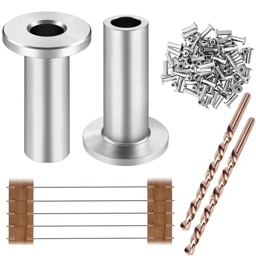 

200 Pack Stainless Steel Sleeves for 1/8 Wire Rope Cable Railing, Deck Railing Kit, DIY Balustrade for Wood Posts