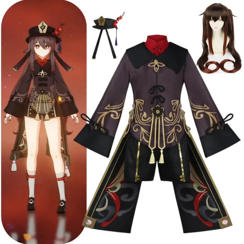 Genshin Impact Fantasia de Halloween Feminina, Roupas Anime, Peruca, Hulai Hu, Novo, 2022