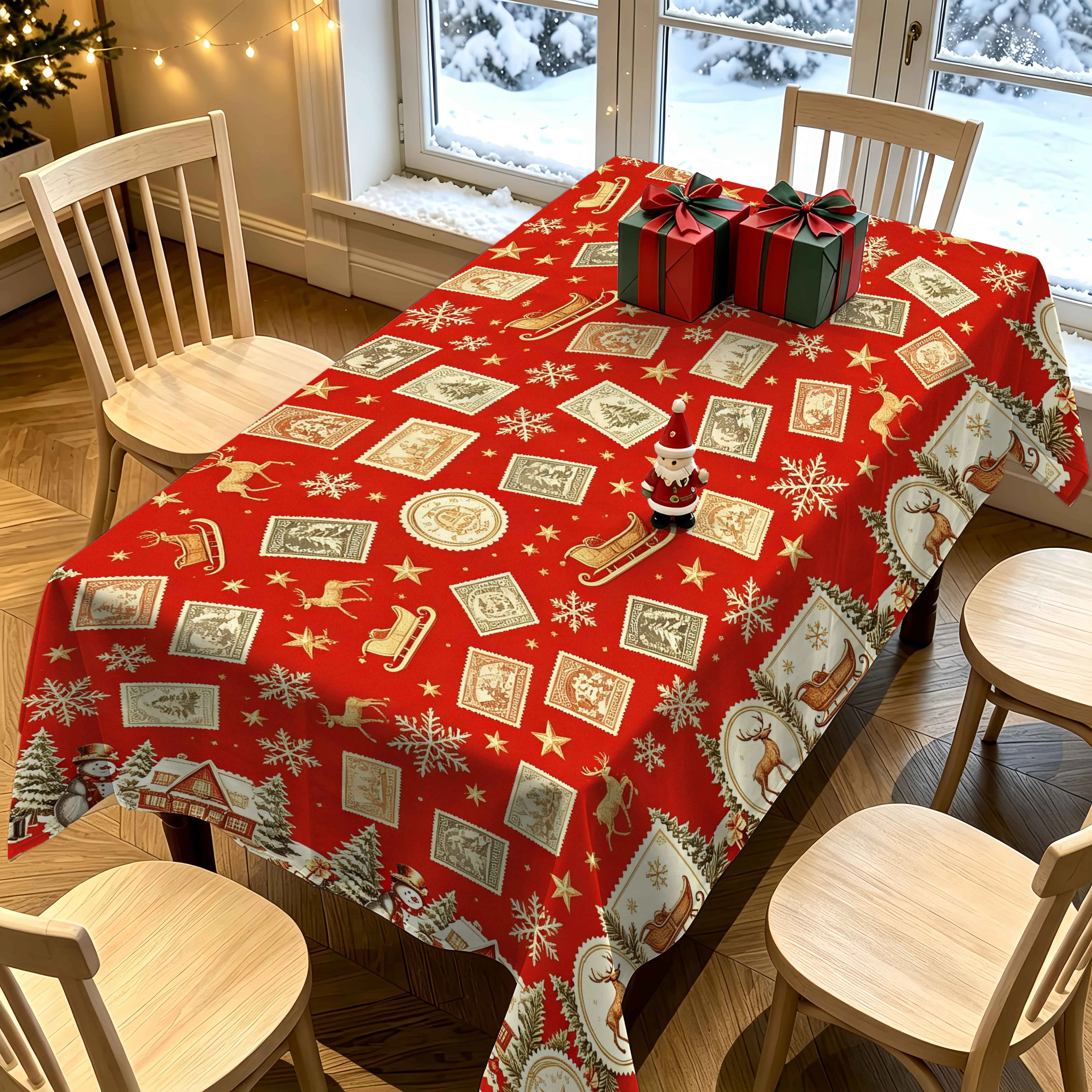 Christmas Rectangle Tablecloth Reindeer Snowman Tablecloth For New Year Party And Dinner Christmas Table Decor Tablecloth