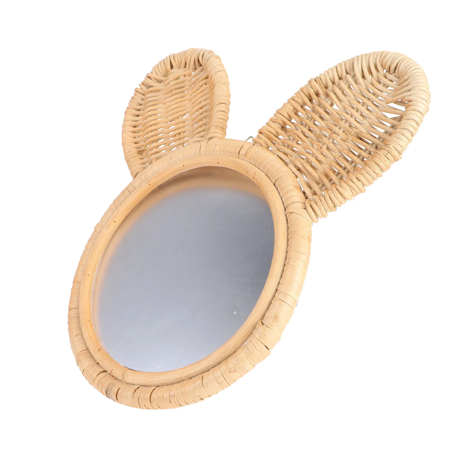 

1Pcs Beige Rabbit Shaped Rattan Woven Mirror European Style Decorative Wall Mounted Makeup Mirror Home Decor Handmade