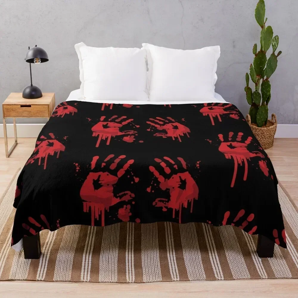 

Bloody handprints Throw Blanket Bed halloween Cute Plaid Blankets anime For Baby Blankets