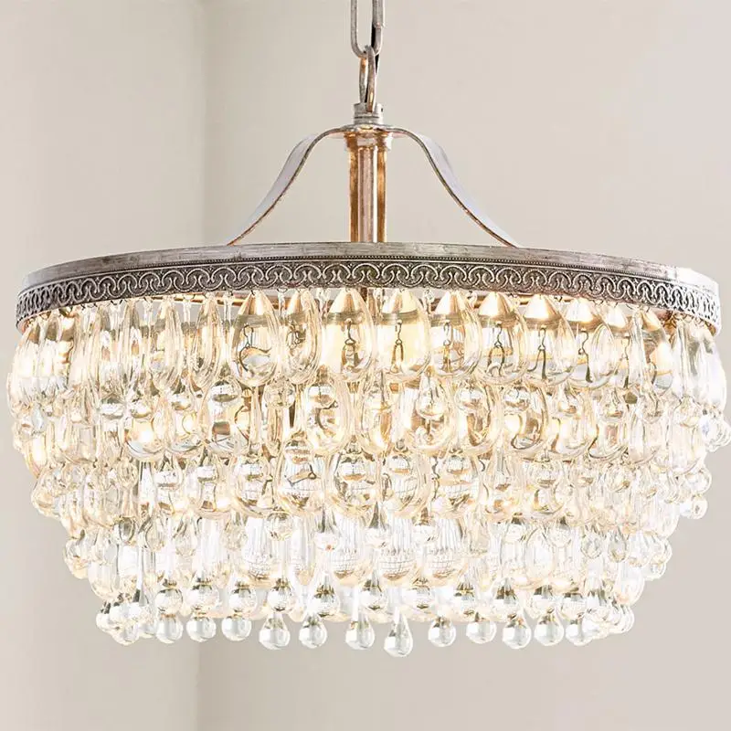French Retro Living Room Chandelier, Glass Atmosphere Creative American Restaurant Bedroom Store Entrance