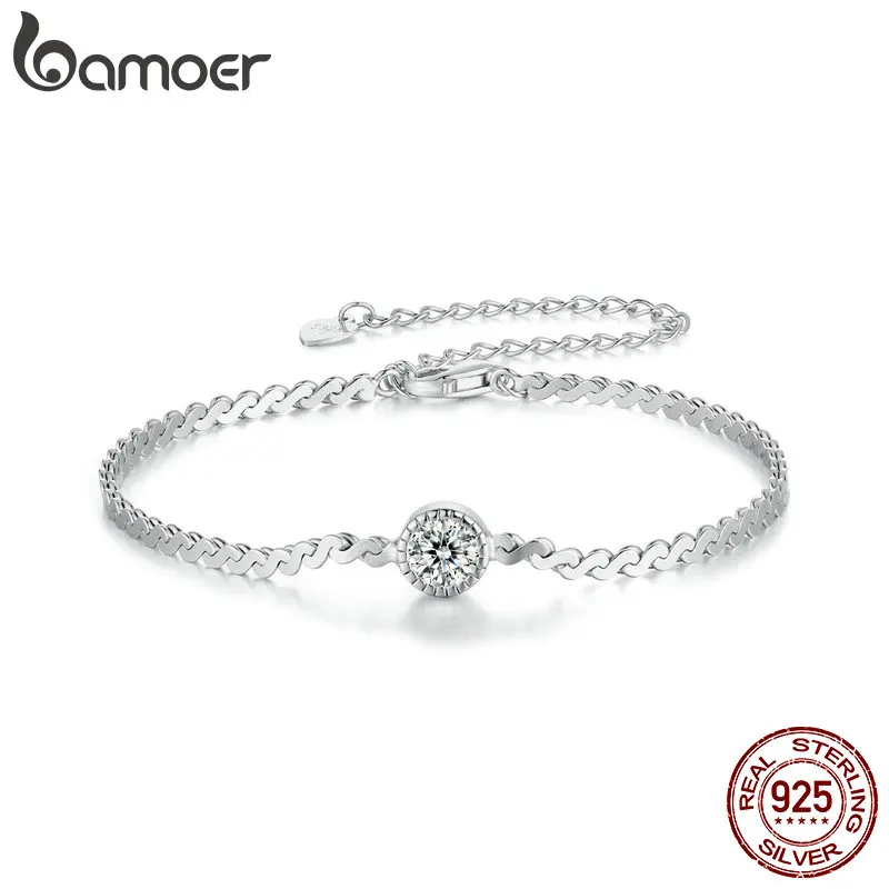 BAMOER 925 Sterling Silver 0.5CT Sparkling Moissanite Bracelet Bezel Setting Lab Diamond Chain Link for Women Anniversary Gift