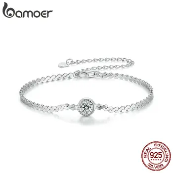 BAMOER 925 sterling silver 0.5CT sparkling moissanite bracelet bezel setting for women Lab diamond chain link anniversary gift