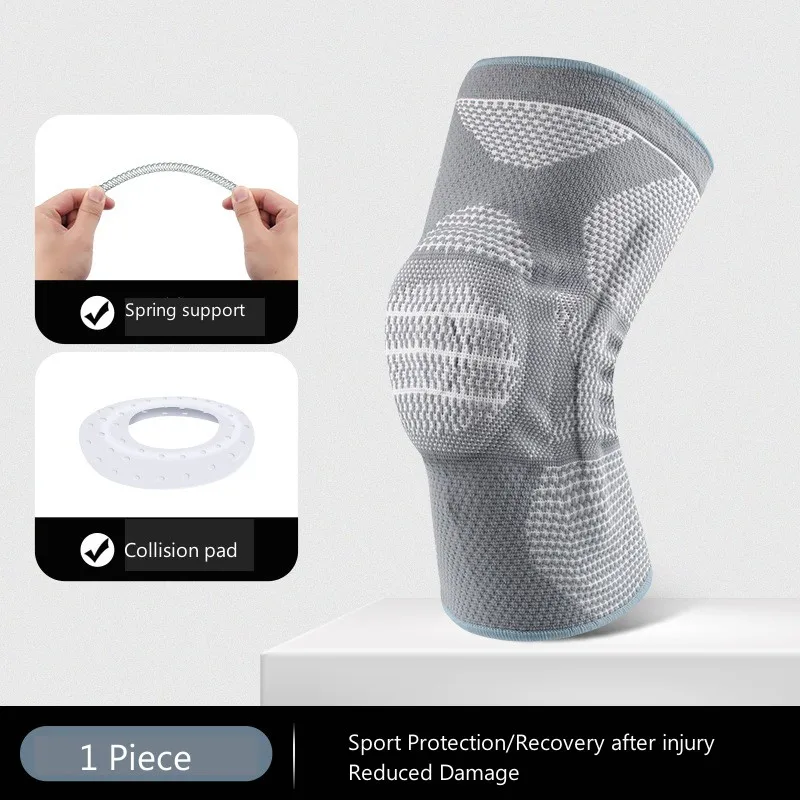 Knitted Sports Knee Pads Silicone Padded Gym Basketball Kneepad Compression Knee Support Brace Anti-Collision Gym Accessories