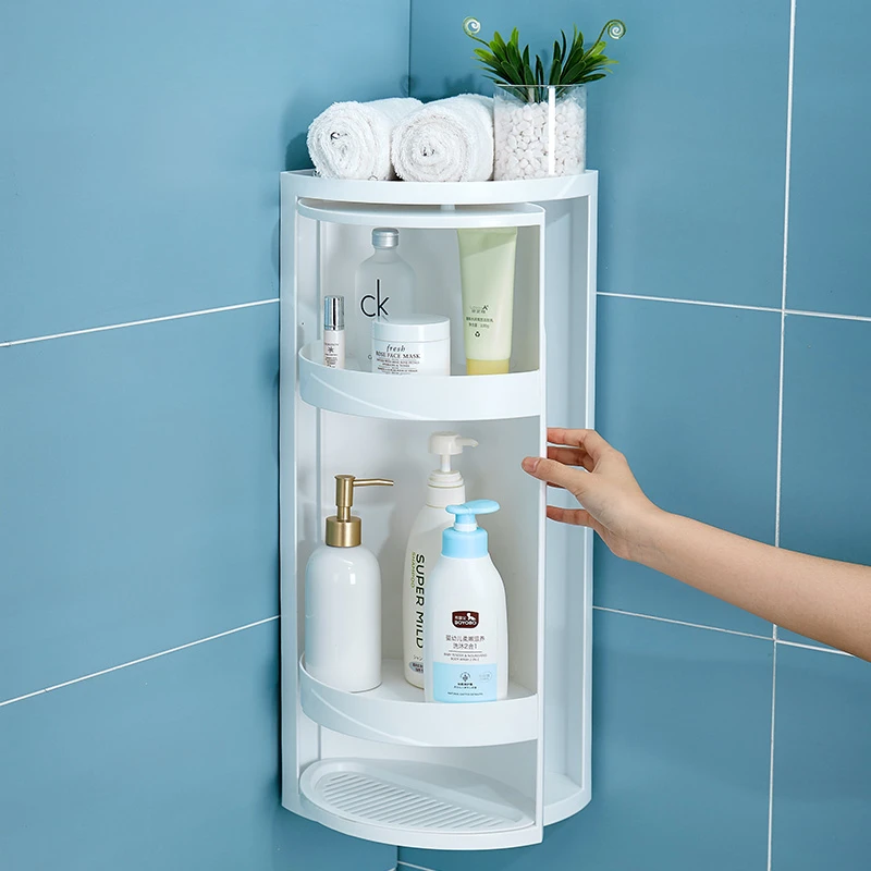 rack rotating hole-free corner cabinet bathroom corner multi-functional wall-mounted storage rack