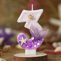 Mermaid Tail Birthday Candles with Starfish, Number Candles, Creative Cake Decorations for Birthday Party, DIY Party Decoration