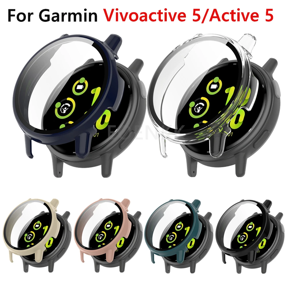 Glass + Case For Garmin Vivoactive 5 SmartWatch PC All-around Bumper Protective Cover + Screen Protector For Garmin Active 5