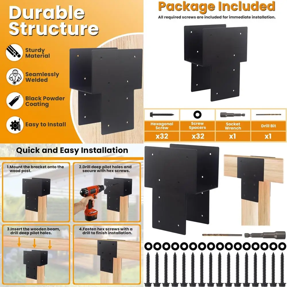 

Колпаки стойки 4x4 с кронштейнами для беседки, террасы и патио — сверхпрочные металлические стальные соединители, черные